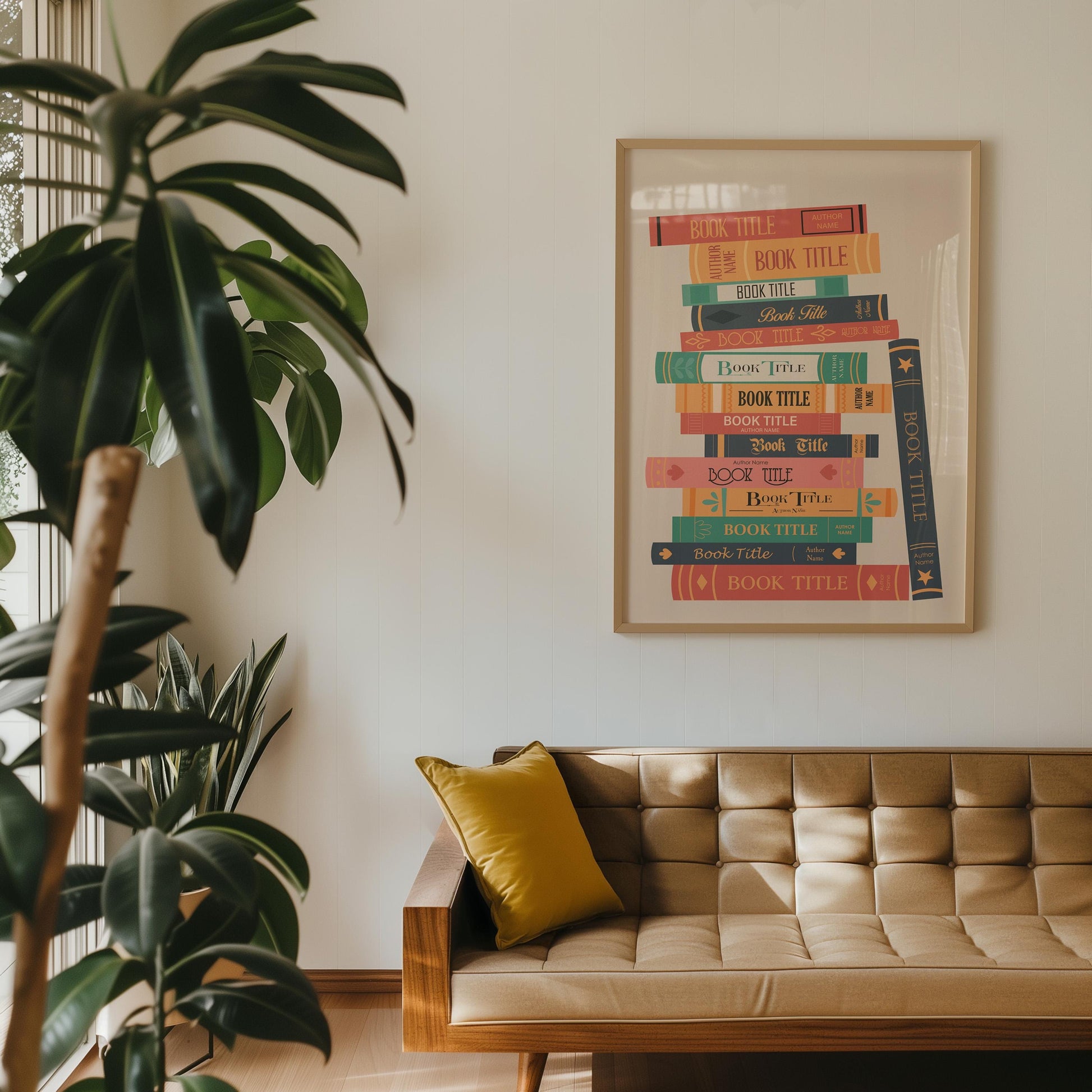 Digital personal book print trendy gift idea for bibliophiles reading spaces and printable shelf art. Print leaning on wall