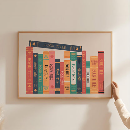 Bookish digital download of favourite books stack great for thoughtful gifting and stylish reader decor