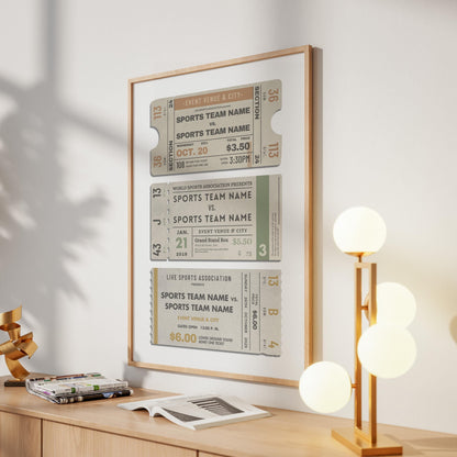 an oak framed print featuring vintage style sports passes custom with your games.