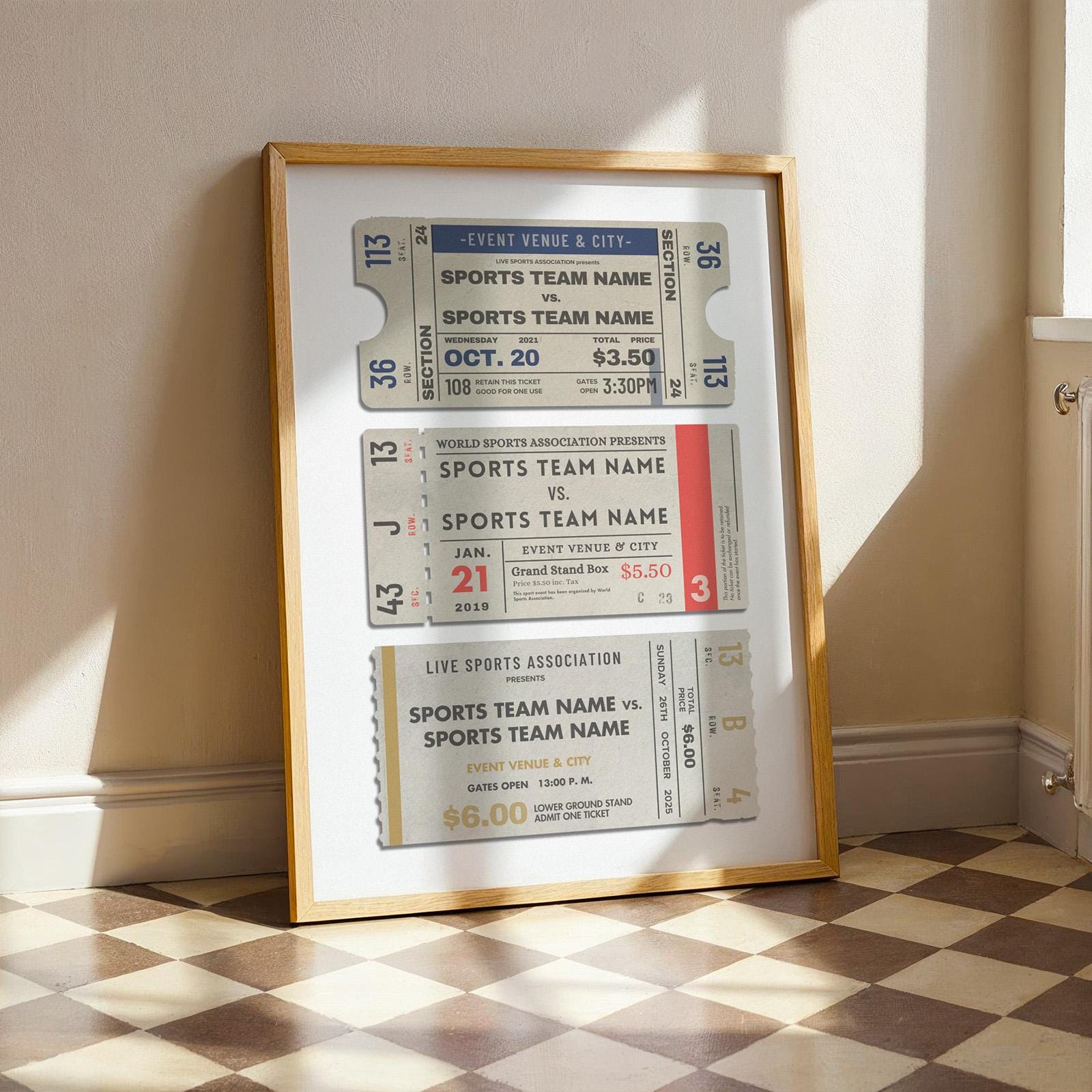 a print featuring a trio of event passes in nostalgic old styles. your favourite games made into art.