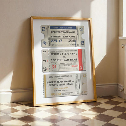 a print featuring a trio of event passes in nostalgic old styles. your favourite games made into art.