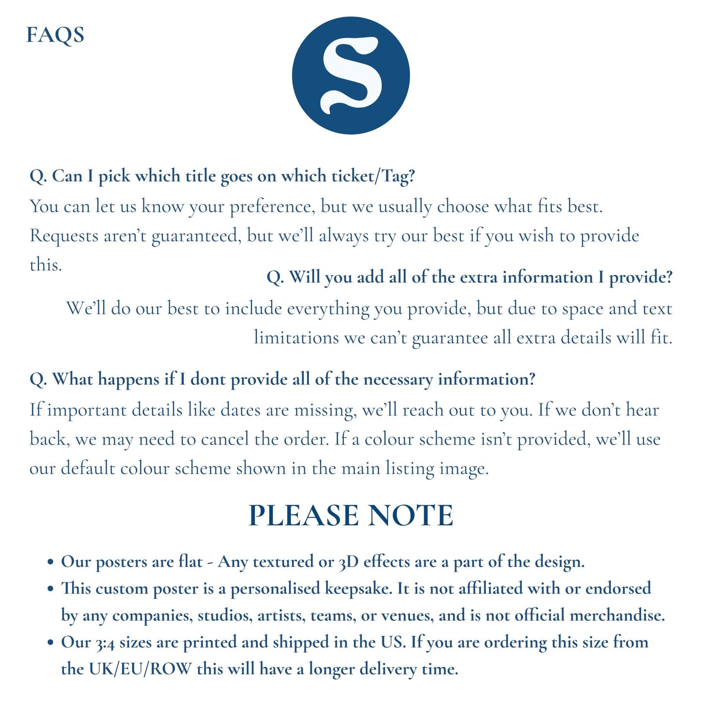 before ordering please take note of the above statements and notes.
