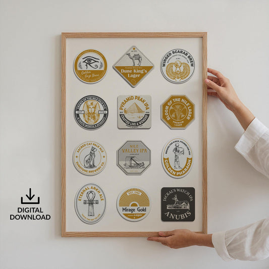 Digital Egypt beer mat with pyramids, Gods and The Nile Images. Instant gift for beer lovers, travellers, and man cave décor.