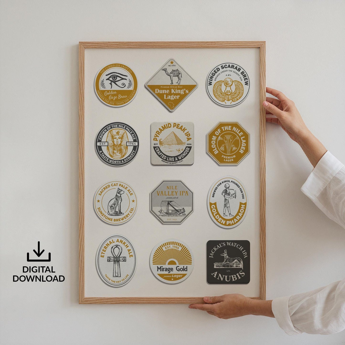 Digital Egypt beer mat with pyramids, Gods and The Nile Images. Instant gift for beer lovers, travellers, and man cave décor.