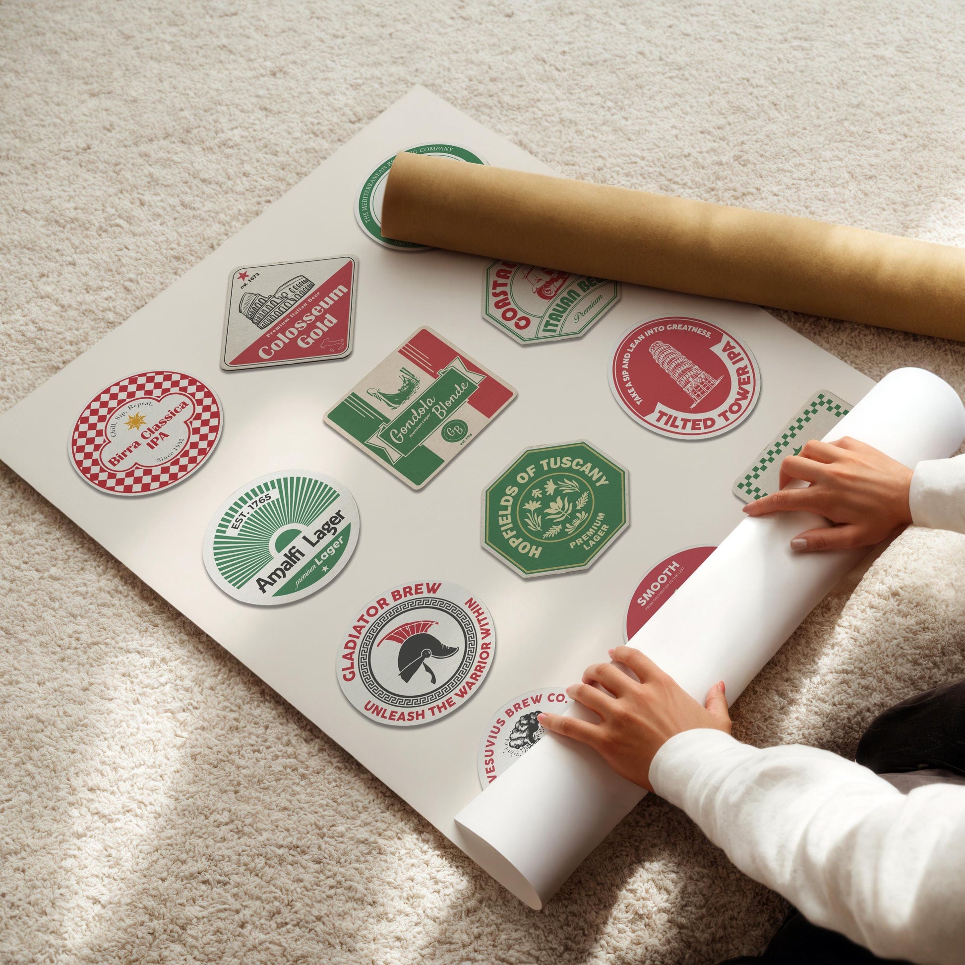 Framed travel coaster print with iconic cities leaning on living room floor ideal dad and pub gift