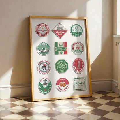 Handmade-style digital Italian Beer Pint Art with Naples, Milan, Venice views. ideal pub gift and wall art. Leaning in bedroom