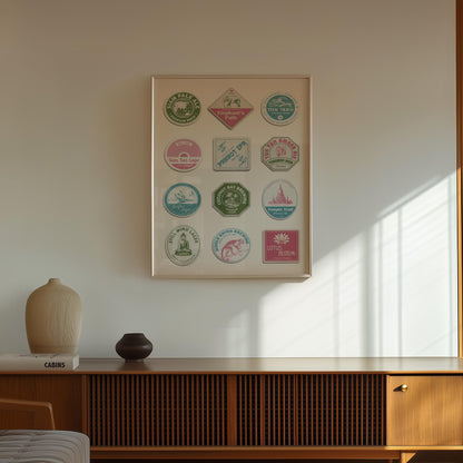 Thailand beer coaster framed poster featuring famous cities, ideal beer pint gift for travellers and beer lovers.