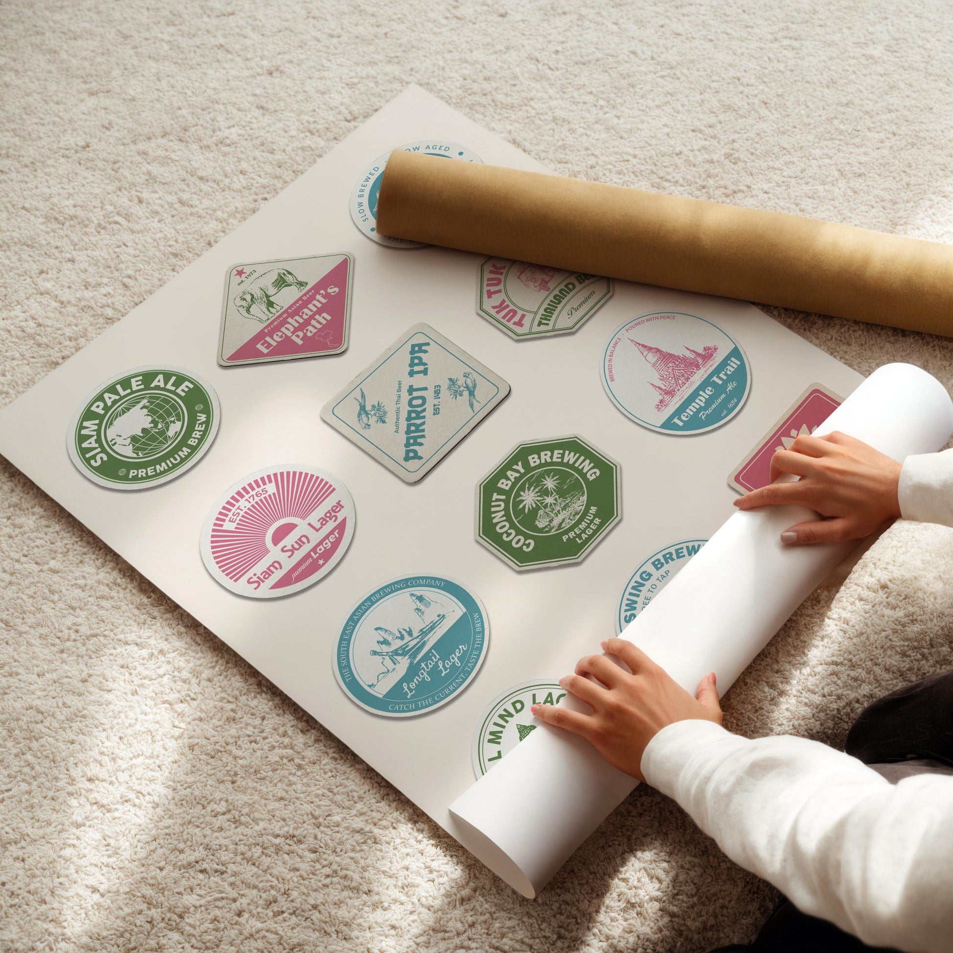 Thailand travel beer coaster framed print featuring Phuket, Ayutthaya, ideal gift for pub and beer fans.