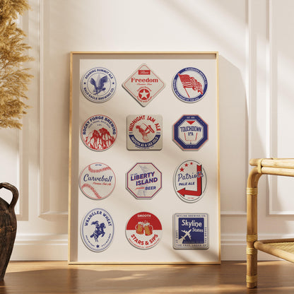 Framed American pub coaster art print with Chicago, San Francisco, perfect for office desk or living room décor.