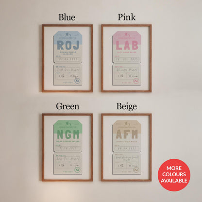 High-quality print of airport tags available to display multiple various tags for all of your holidays and memories.