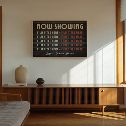 A letterboard style black retro wall art piece in hung on the wall in a retro decorated livingroom. The art is large and in a vintage style font.
