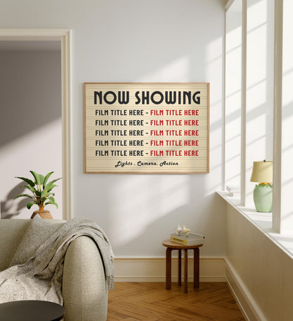 A modern family home with a retro inspired film poster on the wall. The family have  chosen their favourite films to feature on the poster which is inspired by old lightbox displays.