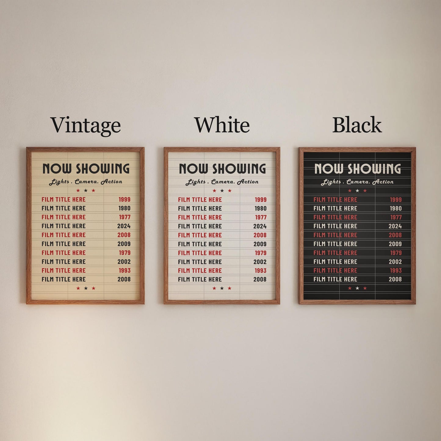 Custom vintage cinema ticket print in either vintage, white or black colour schemes to suit all spaces.