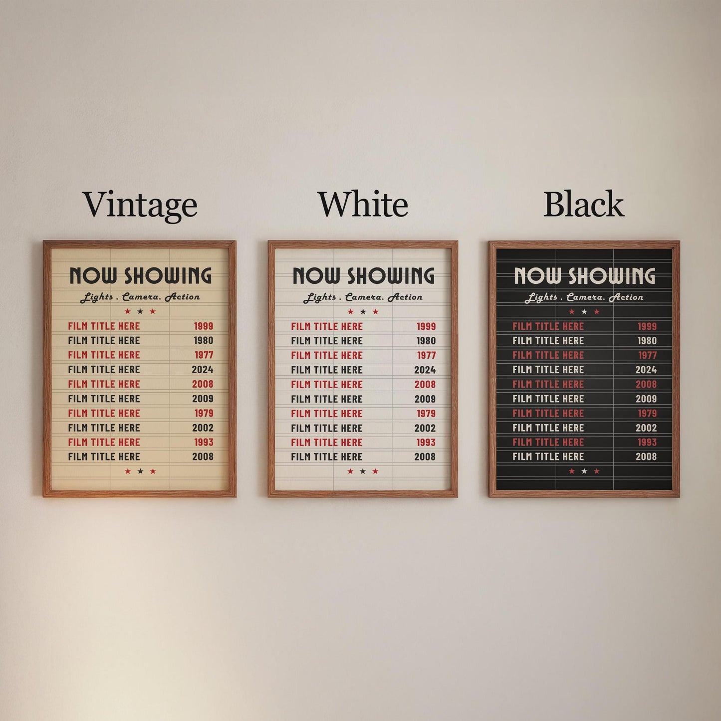 Custom vintage cinema ticket print in either vintage, white or black colour schemes to suit all spaces.