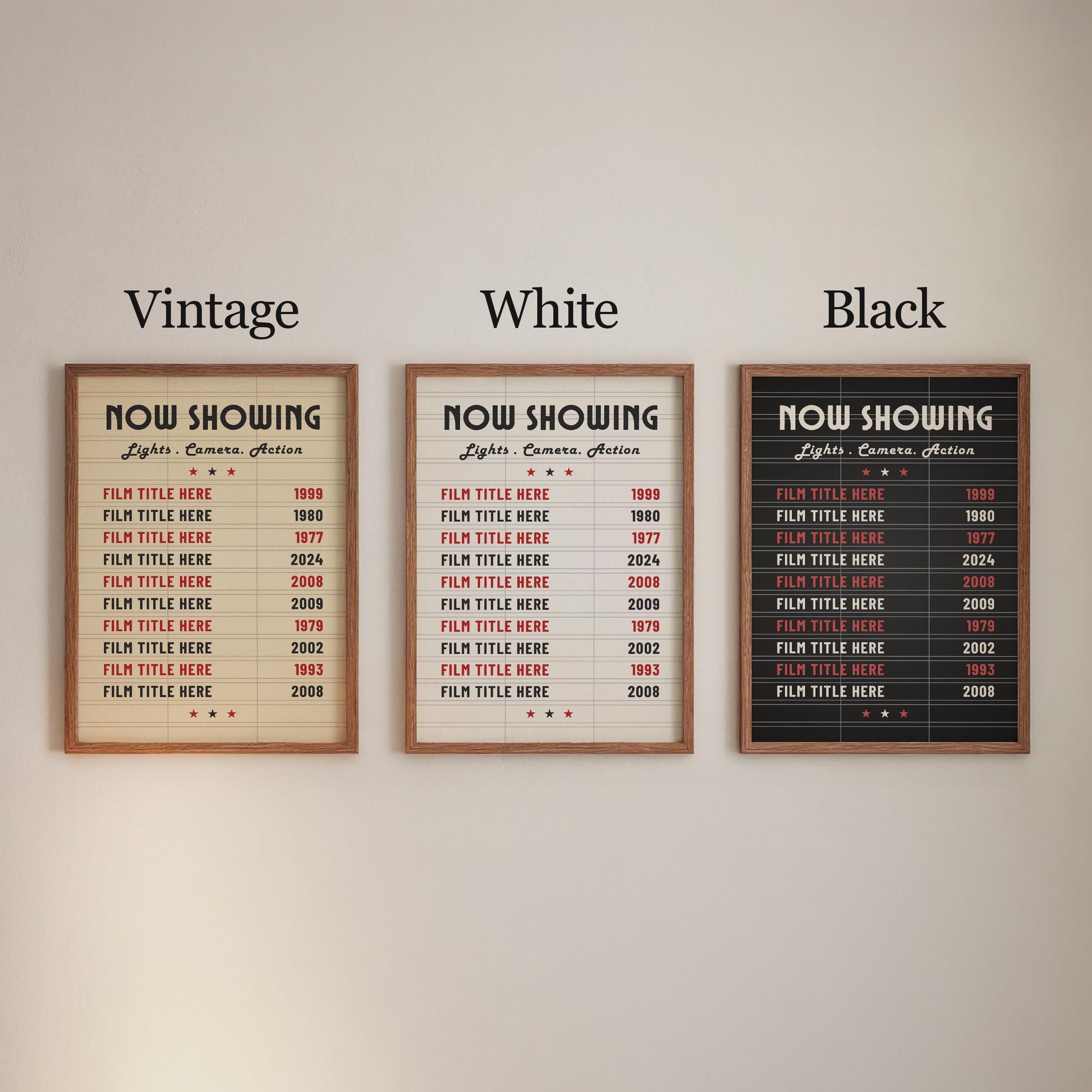 Custom vintage cinema ticket print in either vintage, white or black colour schemes to suit all spaces.