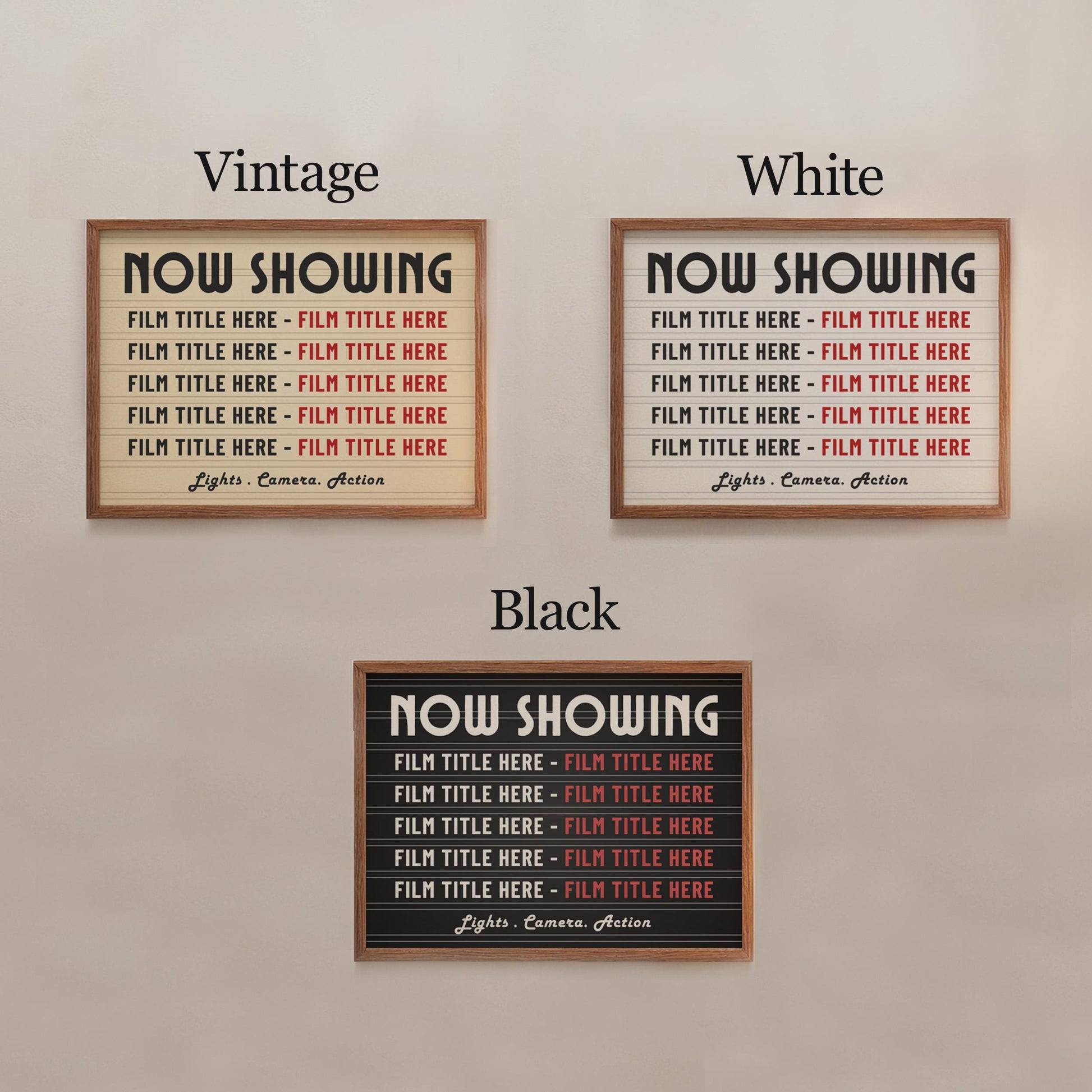 Custom vintage cinema ticket print in either vintage, white or black colour schemes to suit all spaces.