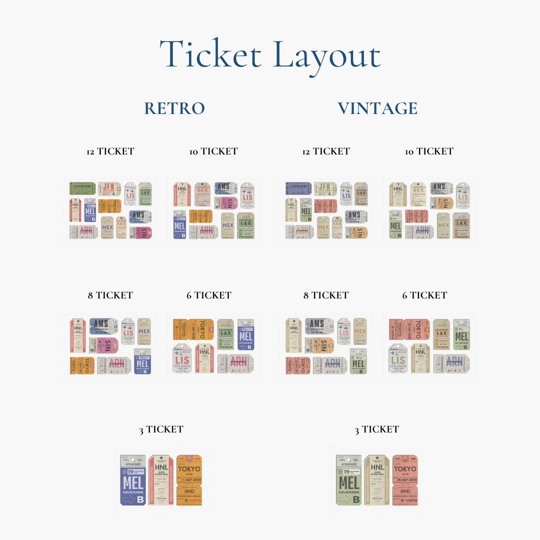 High-quality print of airport tags available to display multiple various tags for all of your holidays and memories.