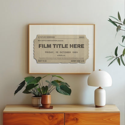 A modern hallway in an apartment with a framed print of a personalised cinema ticket on the wall, an ideal gift for frequent watchers and movie keepsake collectors