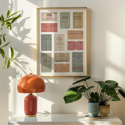 Printed travel keepsake with bespoke vintage luggage tags, framed and ready to display for trendy memory holiday décor.