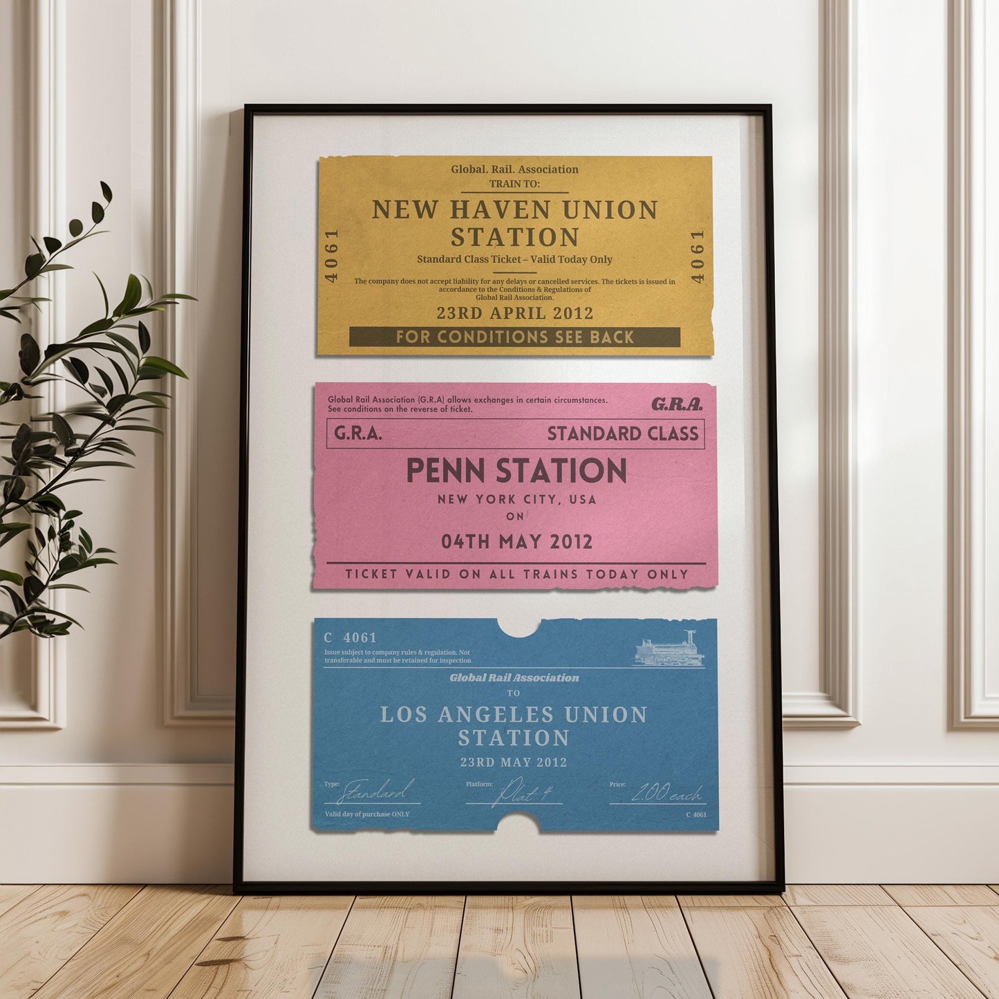 Framed Custom Vintage train ticket Poster, perfect gift for travellers and nostalgic holiday memories