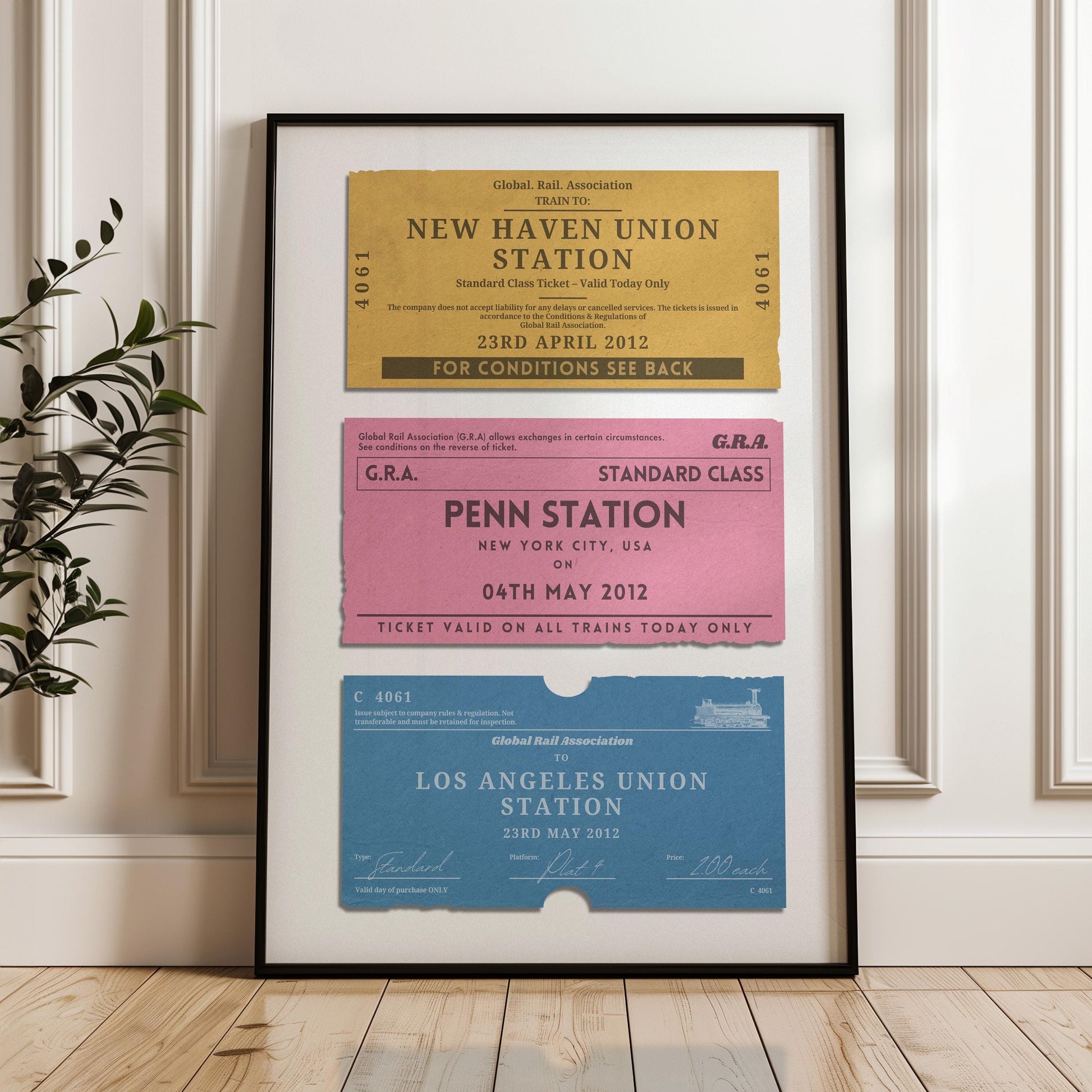 Framed Custom Vintage train ticket Poster, perfect gift for travellers and nostalgic holiday memories