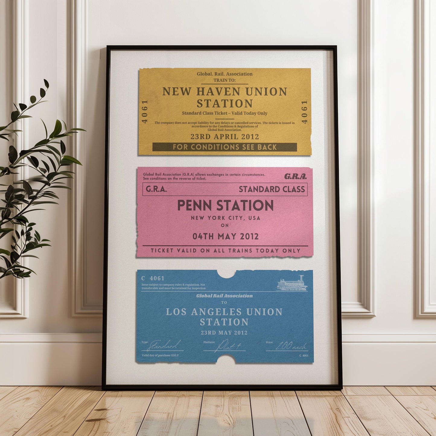 Framed Custom Vintage train ticket Poster, perfect gift for travellers and nostalgic holiday memories