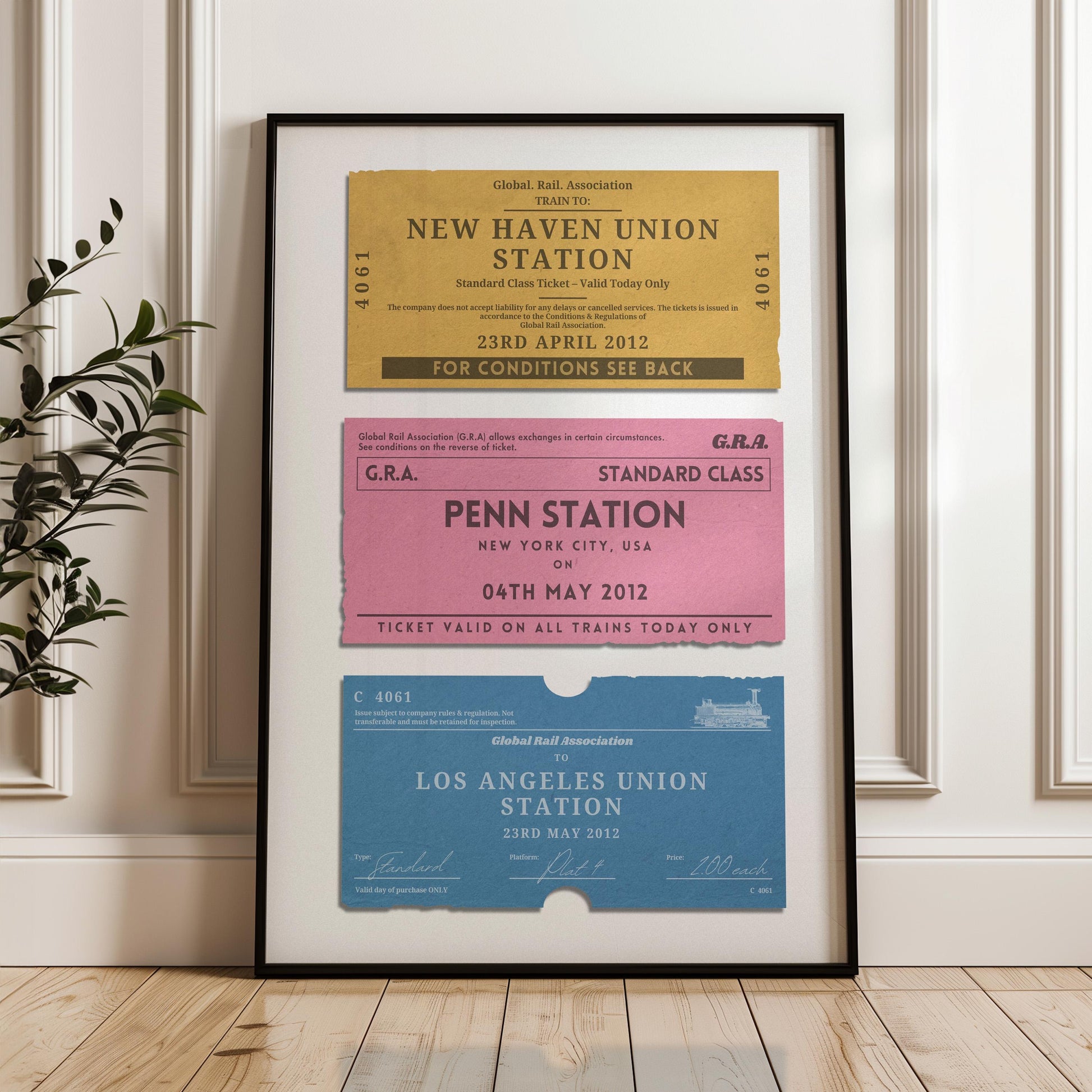 Framed Custom Vintage train ticket Poster, perfect gift for travellers and nostalgic holiday memories