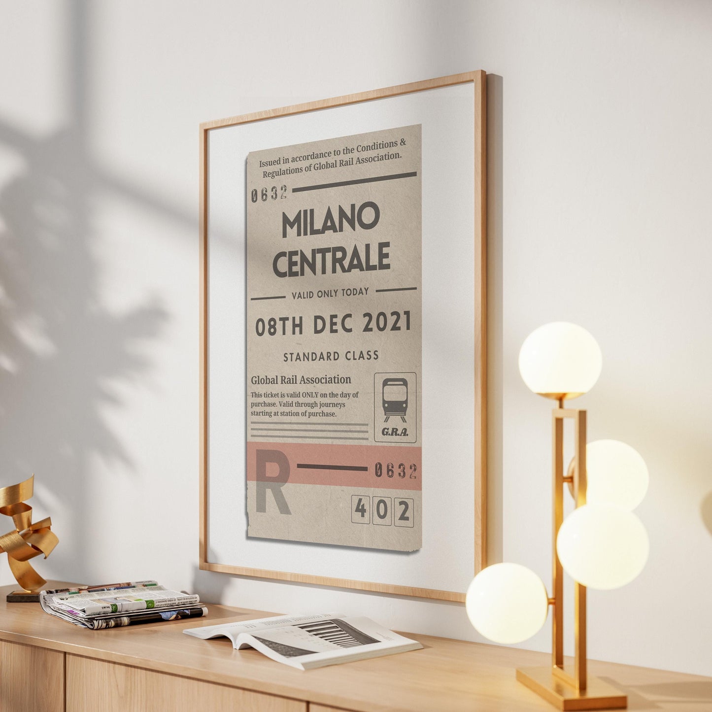 framed print of personalised interrail luggage stubs, ideal gift for frequent travellers and holiday keepsake collectors