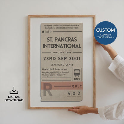 A cream coloured print showing retro railway tags with custom details and a special destination on it.