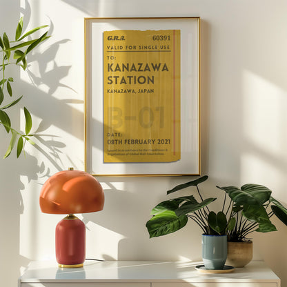 Printed travel keepsake with bespoke vintage luggage tag, framed and ready to display for trendy memory holiday décor.