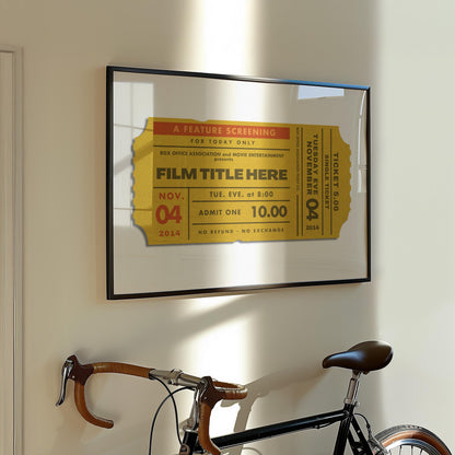 Printed travel keepsake with bespoke vintage cinema ticket, framed and ready to display for trendy memory décor.