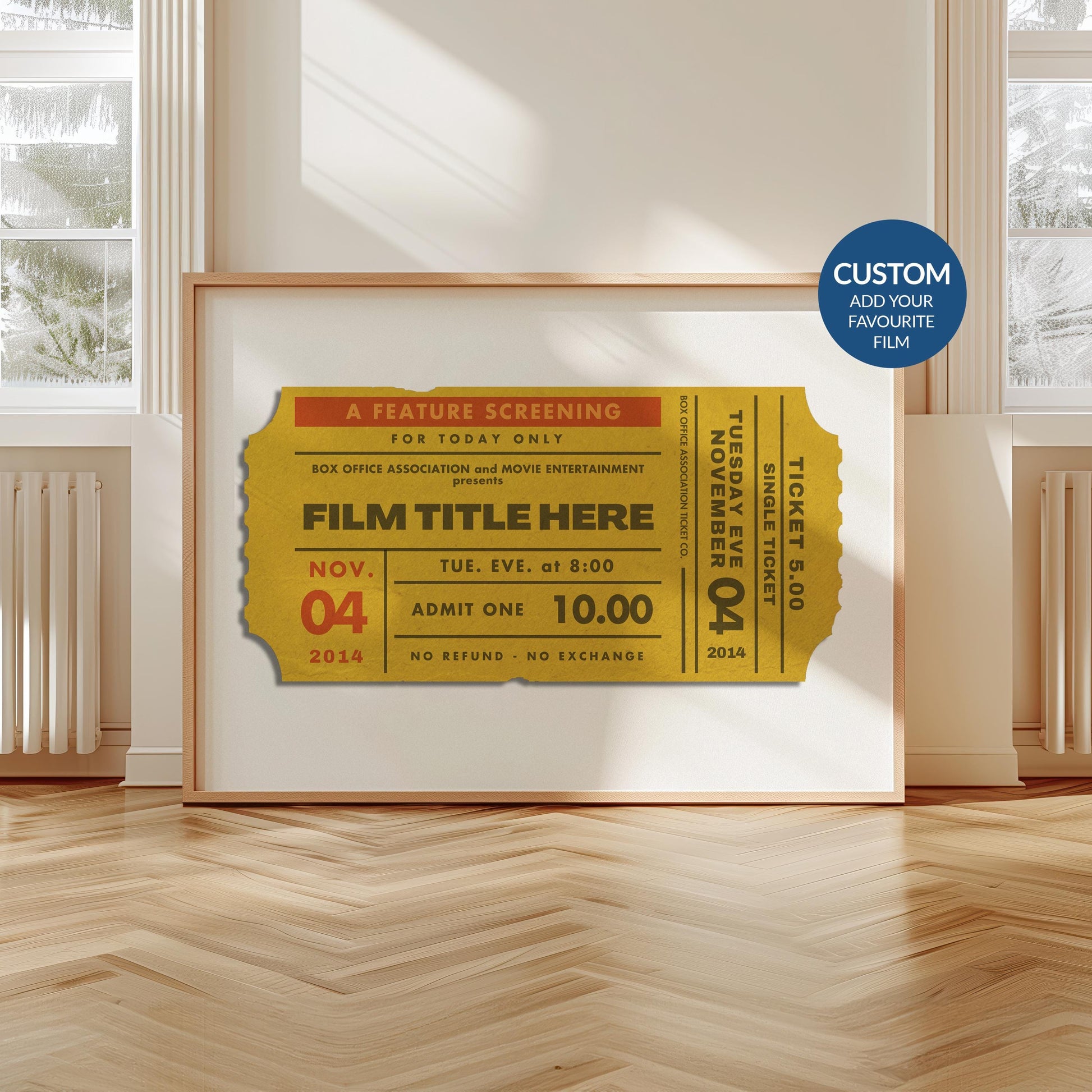 Framed Custom Vintage movie stub Poster, perfect physical gift for cinephiles and nostalgic movie memories