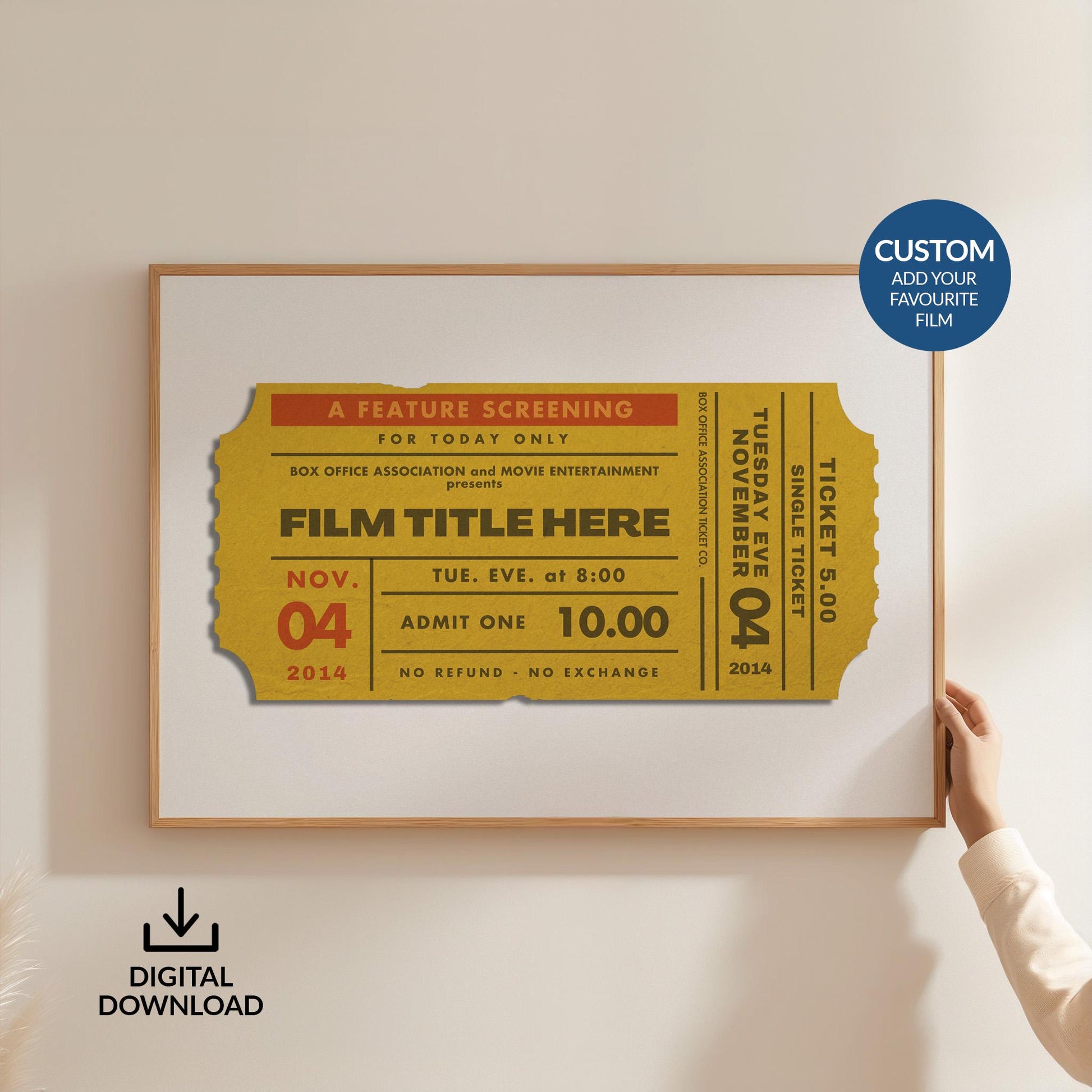 Framed Custom Vintage movie stub Poster, perfect digital gift for cinephiles and nostalgic movie memories
