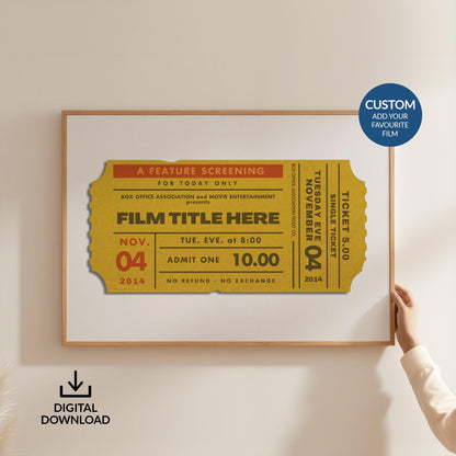 Framed Custom Vintage movie stub Poster, perfect digital gift for cinephiles and nostalgic movie memories