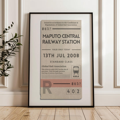 Framed Custom cream and beige colour Vintage train ticket Poster, perfect gift for travellers and nostalgic holiday memories
