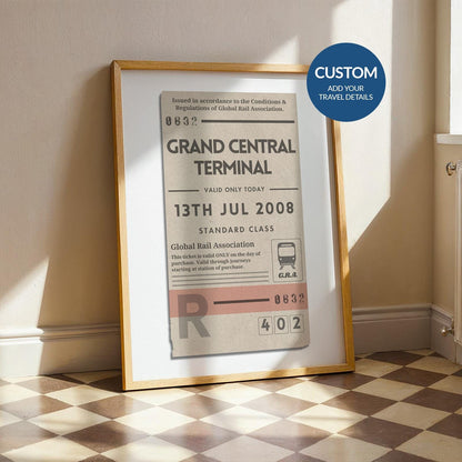 A cream coloured print showing retro railway tags with custom details and a special destination on it.