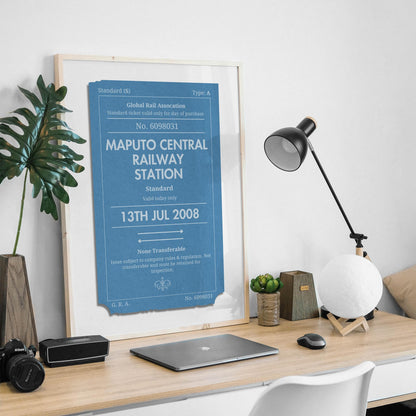 Printed one of a kind to you railway stub artwork travel lovers, unique keepsake gift idea for rail journeys and holidays.