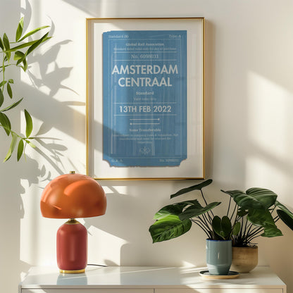 Printed travel keepsake with bespoke vintage luggage tag, framed and ready to display for trendy memory holiday décor.