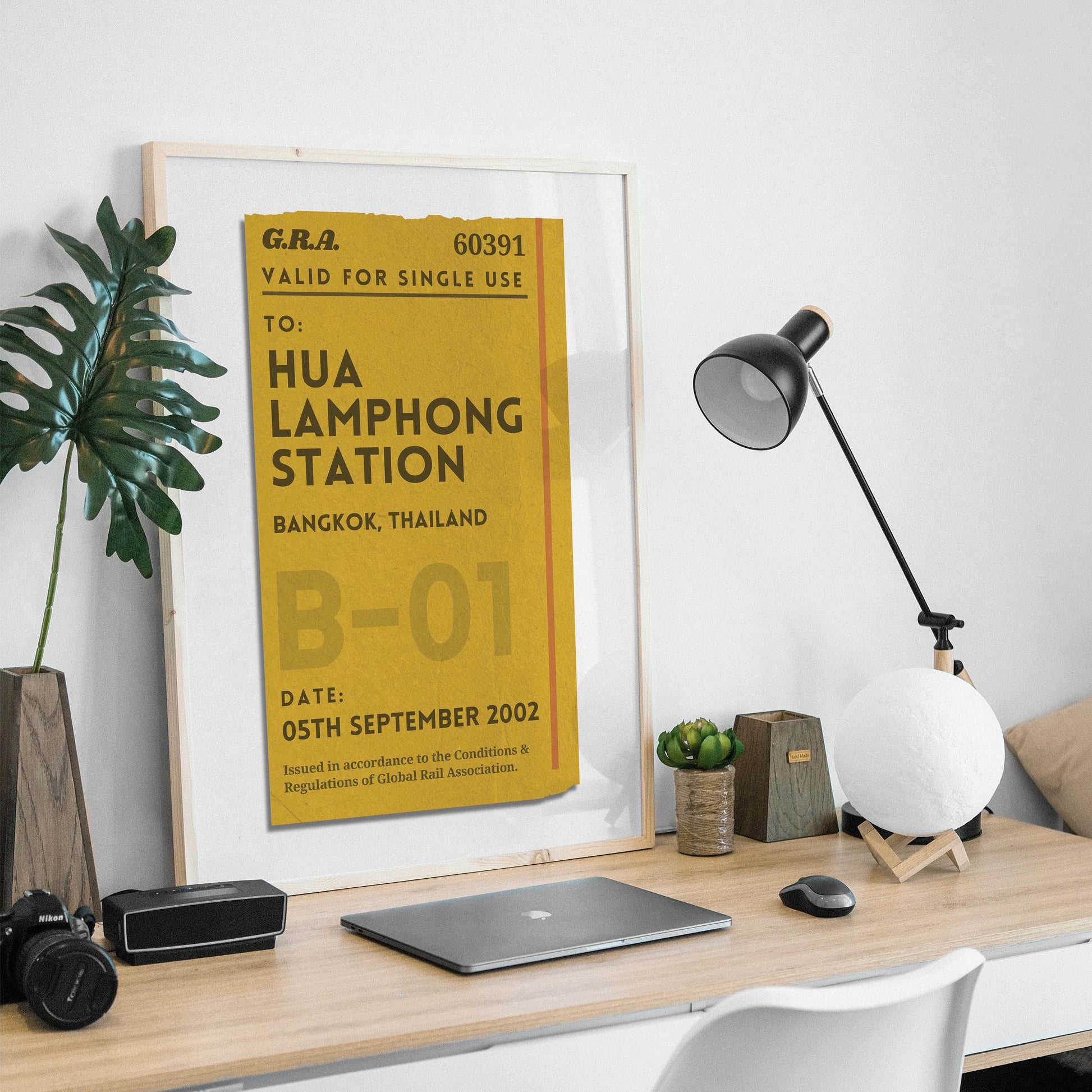 Printed one of a kind to you railway stub artwork travel lovers, unique keepsake gift idea for rail journeys and holidays.